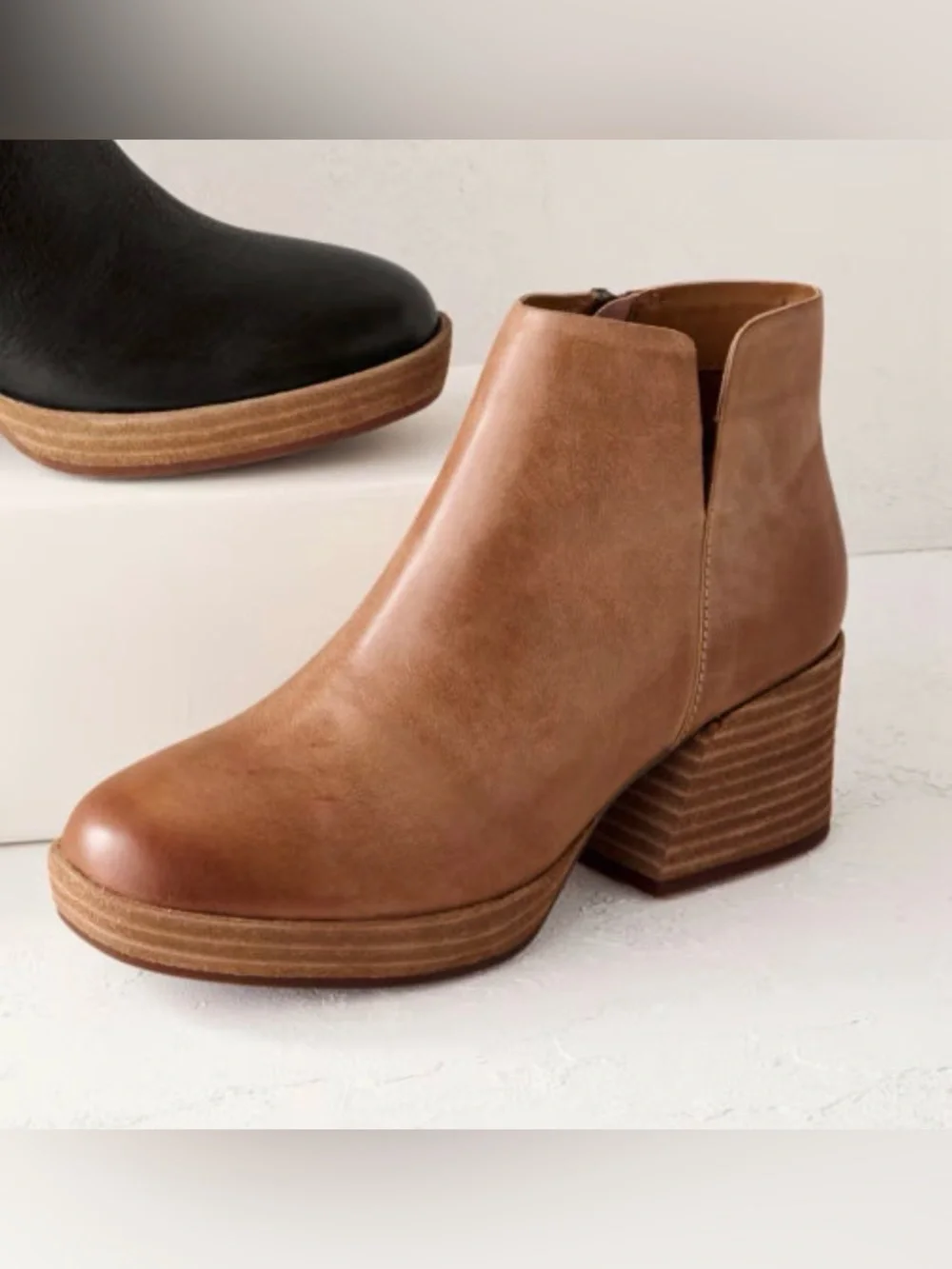 KORK-Ease Rubi Women's Tan Leather Block Heel Ankle Boots NEW 9.5 9 1/2